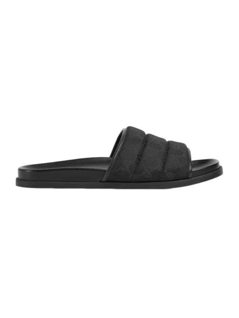 GUCCI GUCCI $790 Men's Black Padded GG Canvas Slide Sandals New &