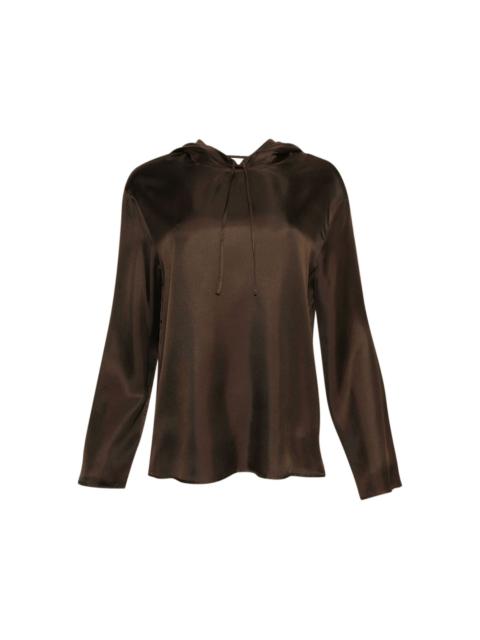 hooded satin long-sleeve top