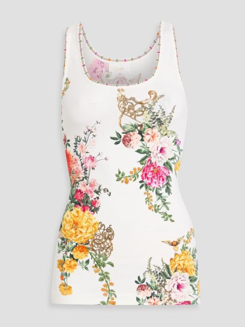 CAMILLA Crystal-embellished floral-print cotton-blend jersey tank