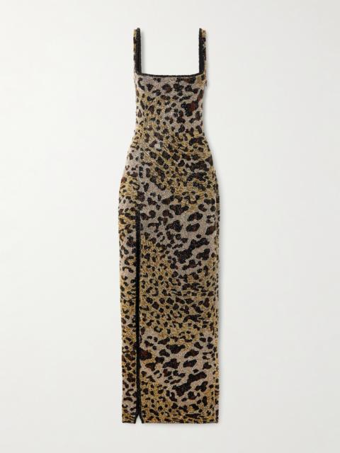 CLIO PEPPIATT Eartha Embellished Leopard-print Stretch-mesh Gown