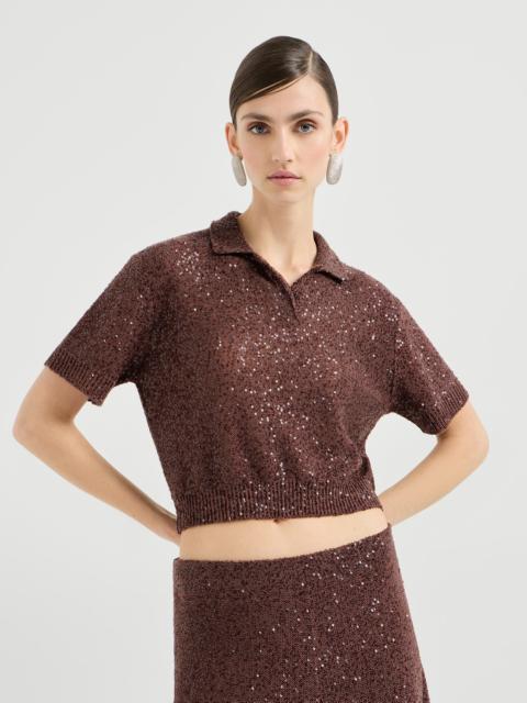 Brunello Cucinelli Linen, cashmere and silk dazzling texture knit polo shirt