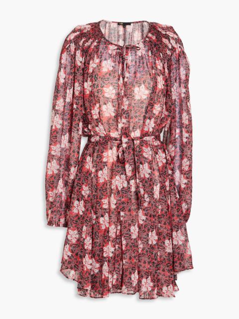 maje Pleated metallic floral-print chiffon mini dress
