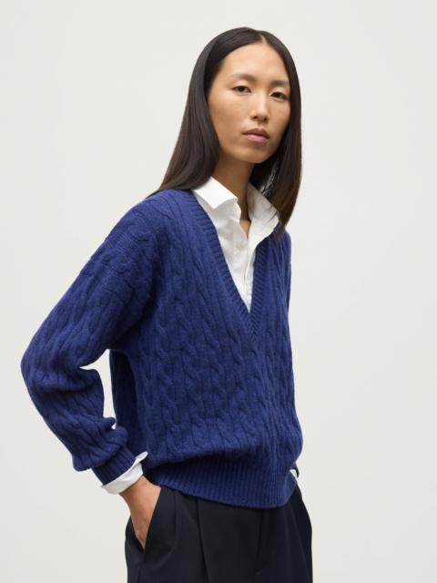 Johnstons of Elgin Kylesku Deep V Blue Cashmere Jumper