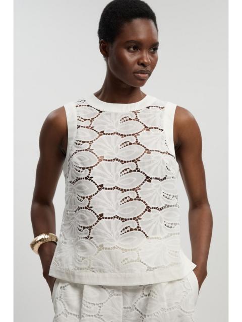 KAREN MILLEN Cotton Cutwork Woven Shell Top