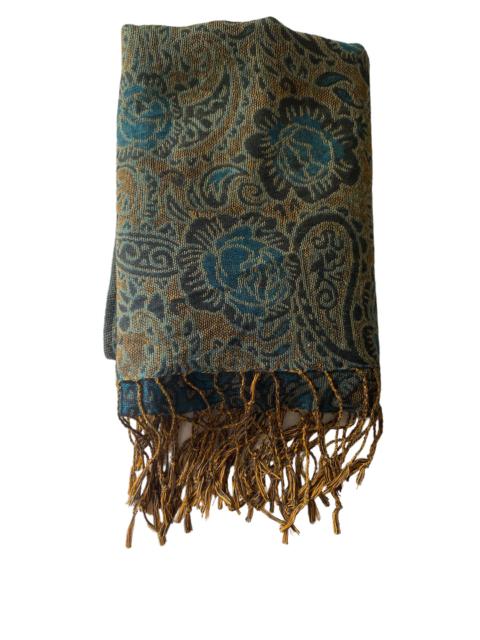 Other Designers Blue and brown paisley scarf with fringe 