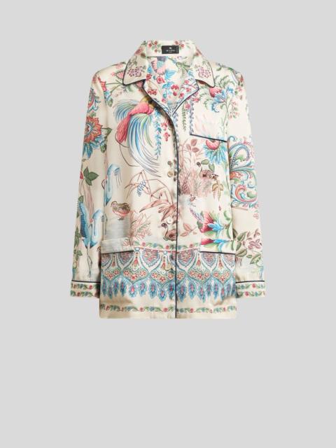 Etro TWILL SHIRT WITH PLACED FLORA AND FAUNA PRINT