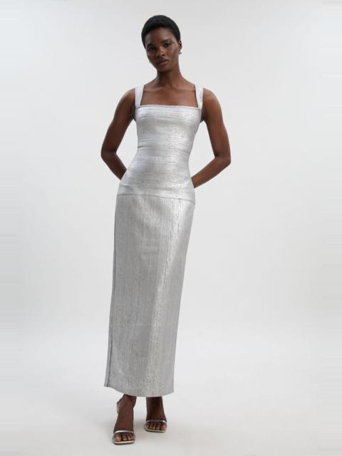 KAREN MILLEN Karen Millen Metallic Strappy Knit Maxi Dress in Silver at Nordstrom