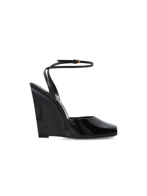 SAINT LAURENT SAINT LAURENT La Scandale Black 110mm Wedge Sandals New & Au