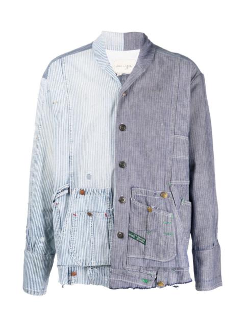 Greg Lauren STRIPED PATCHWORK COTTON SHIRT