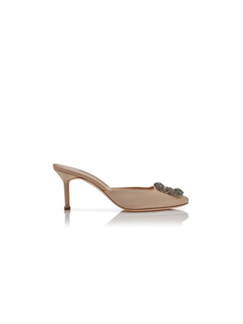 Manolo Blahnik Light Beige Satin Jewel Buckle Mules