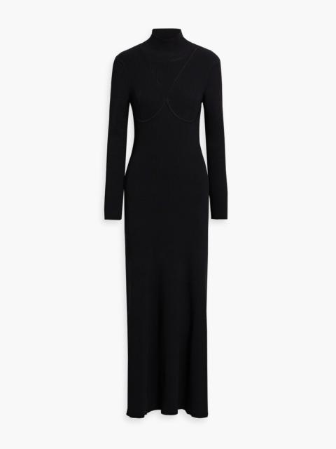 STAUD Obsidian open-back ribbed-knit turtleneck maxi dress