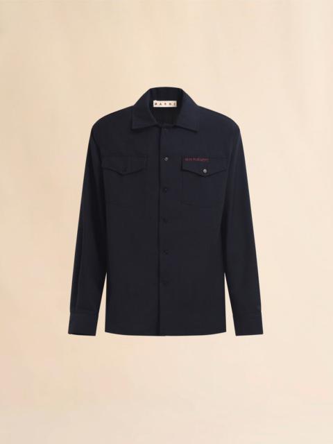 Marni DEEP BLUE TROPICAL WOOL SHIRT WITH MARNI MENDING