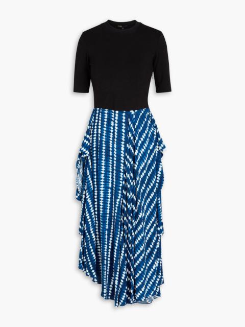 maje Printed crepe and jersey midi dress