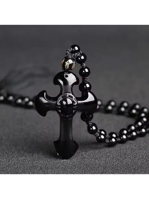 Other - Christian Cross Obsidian Pendant Beaded Necklace