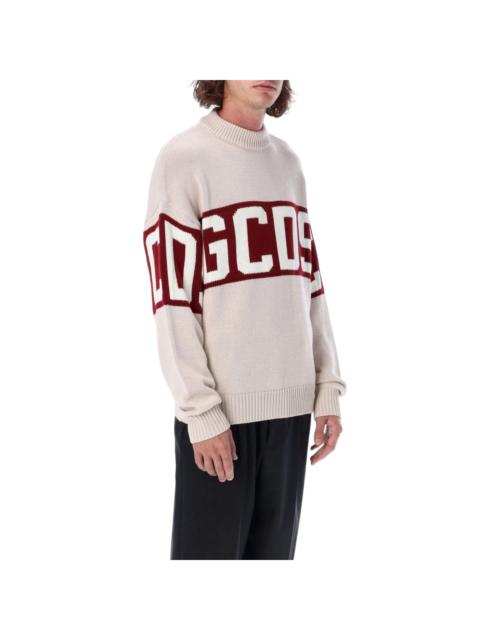 GCDS Wool Logo Band Sweater Beige Red Large - NWT