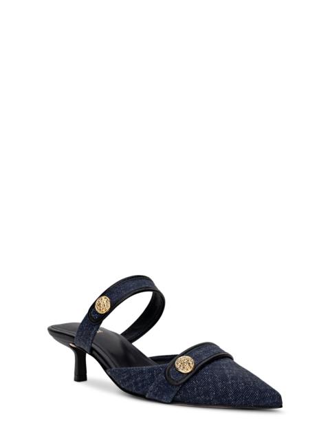 L'AGENCE L'AGENCE Gilliane Mary Jane Pointed Toe Kitten Heel Mule in Denim at Nordstrom