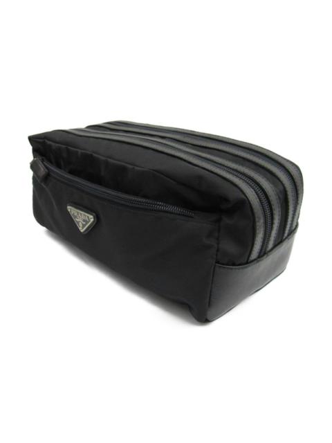 Prada Authentic Prada Tessuto Nyalon Leather Toiletries Clutch Bag