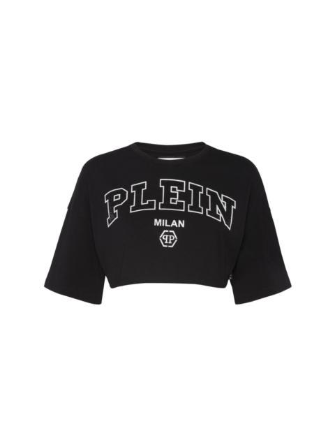 logo-embellished cotton crop top