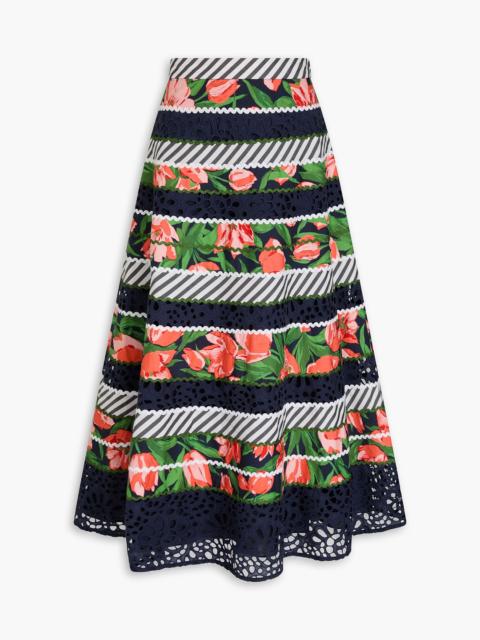 CAROLINA HERRERA Printed cotton-blend poplin midi skirt
