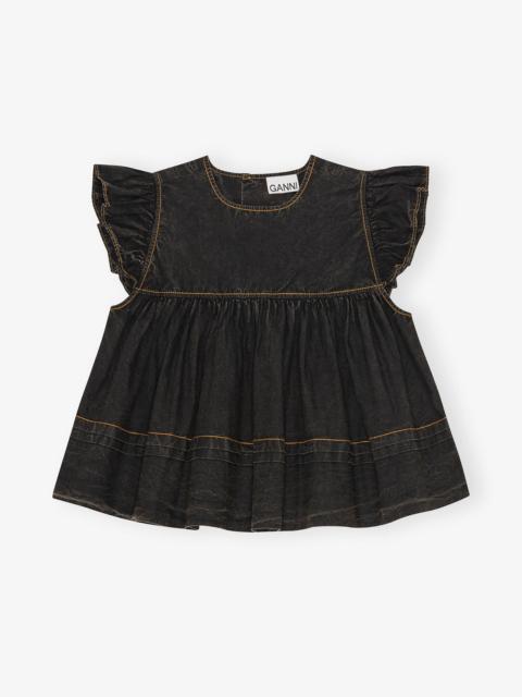 GANNI Garment Dyed Cotton Frill Sleeve Top