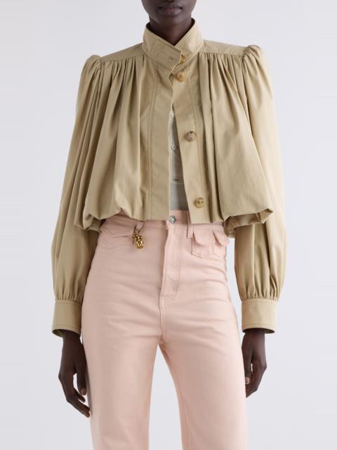 Chloé Chloé Puff Sleeve Gathered Cotton Gabardine Crop Jacket in Smoky Beige at Nordstrom