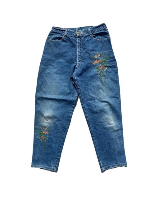Other Designers Japanese Brand - Vintage Embroidered Floral Cropped Tapered Denim