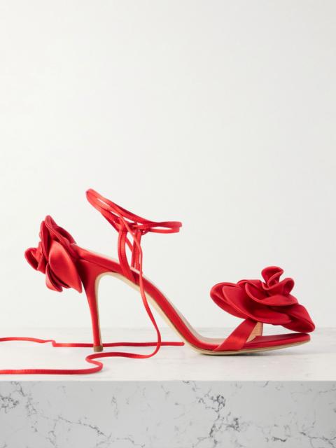MAGDA BUTRYM Flower appliquéd satin sandals Red