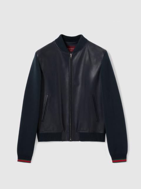 GUCCI Nappa leather and knit bomber jacket