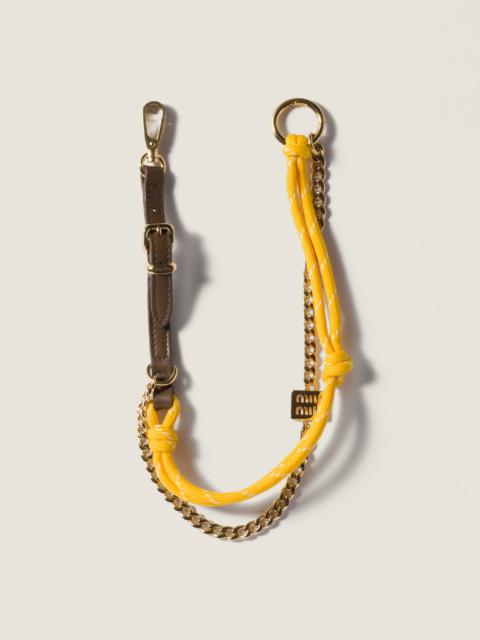 Miu Miu Leather, cord and metal trick keyring