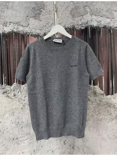 Miu Miu Miu Miu logo-intarsia Cashmere Top In Grey
