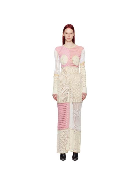 Marine Serre Beige & Pink Regenerated Maxi Dress