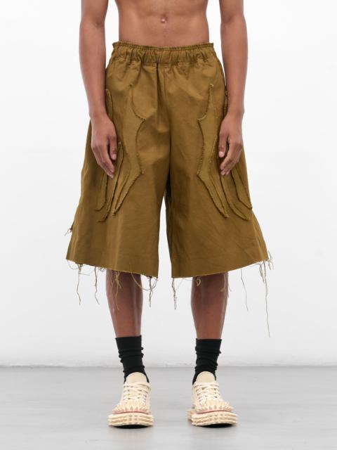 YAKU Khaki Battle Scar Graphic Shorts