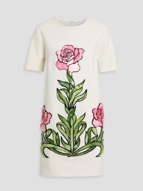 Oscar de la Renta Floral-appliquéd wool-blend mini dress