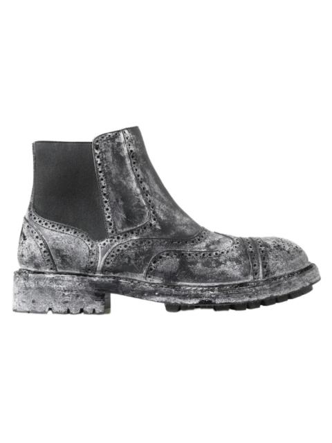 Dolce & Gabbana Black Gray Leather Ankle Boots
