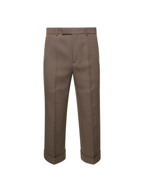 GUCCI Beige Textured Gabardine Cropped Trousers In Wool Man