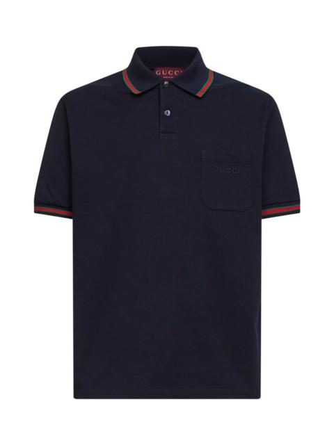 GUCCI Gucci Men Dark Blue Stretch Cotton Pique Embroidered Polo Shirt