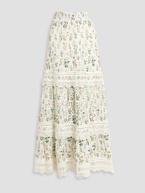 Alice + Olivia Reise crochet-trimmed floral-print broderie anglaise cotton maxi skirt