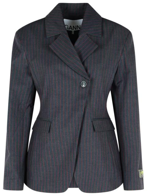 Ganni Pinstriped Black Viscose Blend Blazer Women
