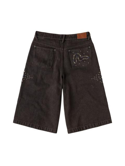 EVISU Graphic Rhinestones Denim Shorts