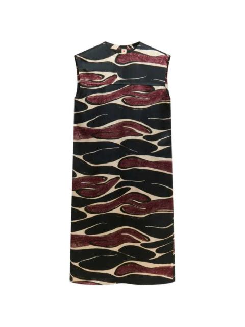Marni Marni Women Black Viscose Dress With Crimson Wave Print