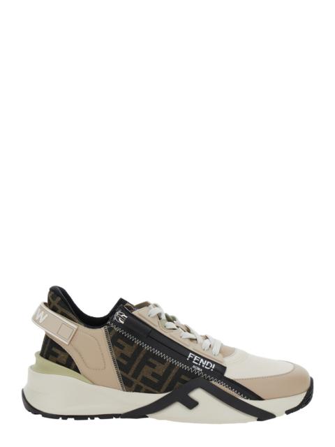 FENDI Fendi Men 'Fendi Flow' Beige Low-Top Sneaker With Logo Detail In Leather Man