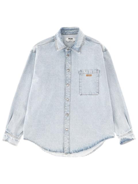 MSGM COTTON DENIM SHIRT WITH EMBROIDERED LOGO