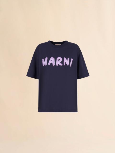 Marni DEEP BLUE ORGANIC COTTON T-SHIRT WITH LOGO