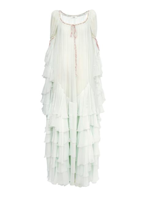 Chloé Flou Ruffled Organic Silk Mousseline Gown grey