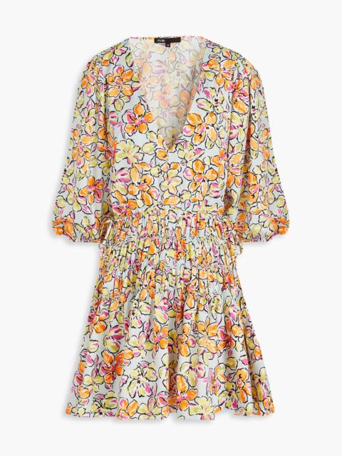 maje Cutout floral-print satin-crepe mini dress