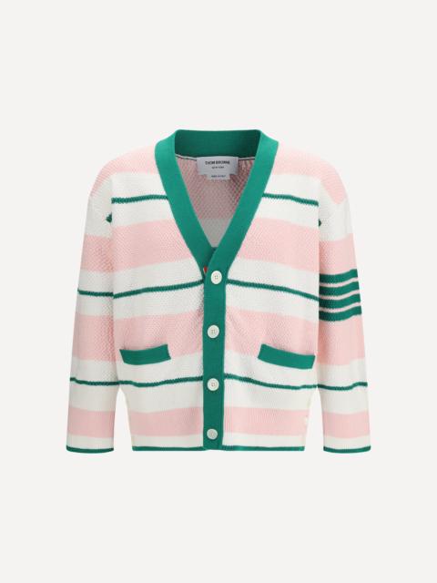 Thom Browne Classic Stripe Seed Stitch V Neck Cardigan