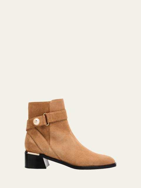 JIMMY CHOO Noor 45 Suede Pearly-Button Ankle Booties