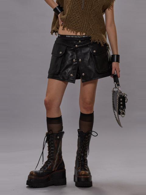 R13 LEATHER LAYERED SKORT