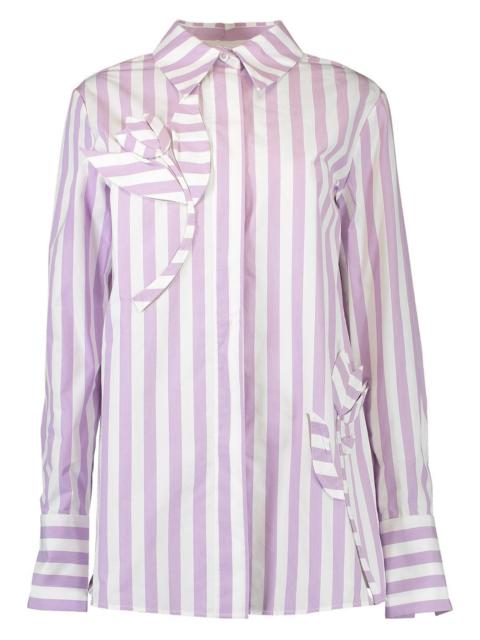 Oscar de la Renta Striped Floral Cut Out Blouse