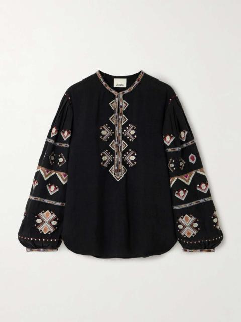 Zielle embellished embroidered silk-gauze blouse Black